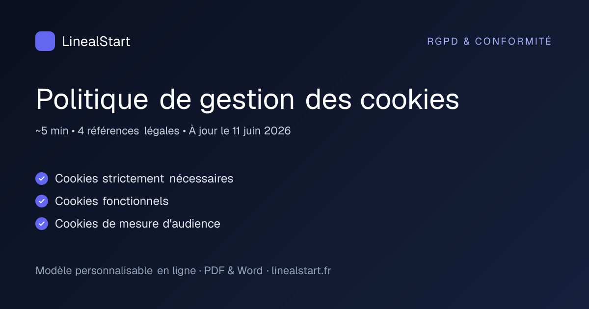 Infographie : Politique de gestion des cookies — points clés, durée de personnalisation et nombre de références juridiques